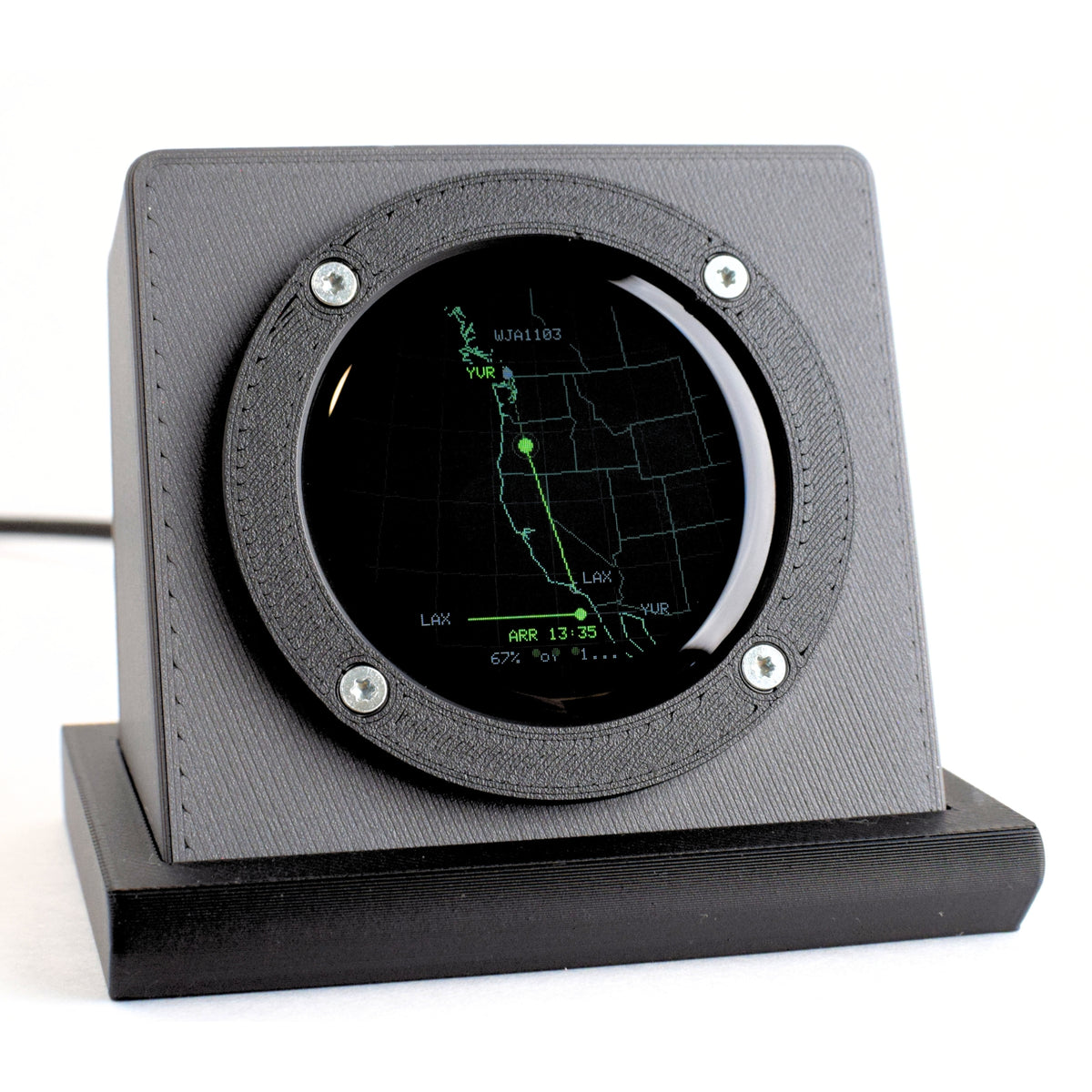 Blipscope desk aircraft radar seen in profile, showing the angled instrument body and weighted black base